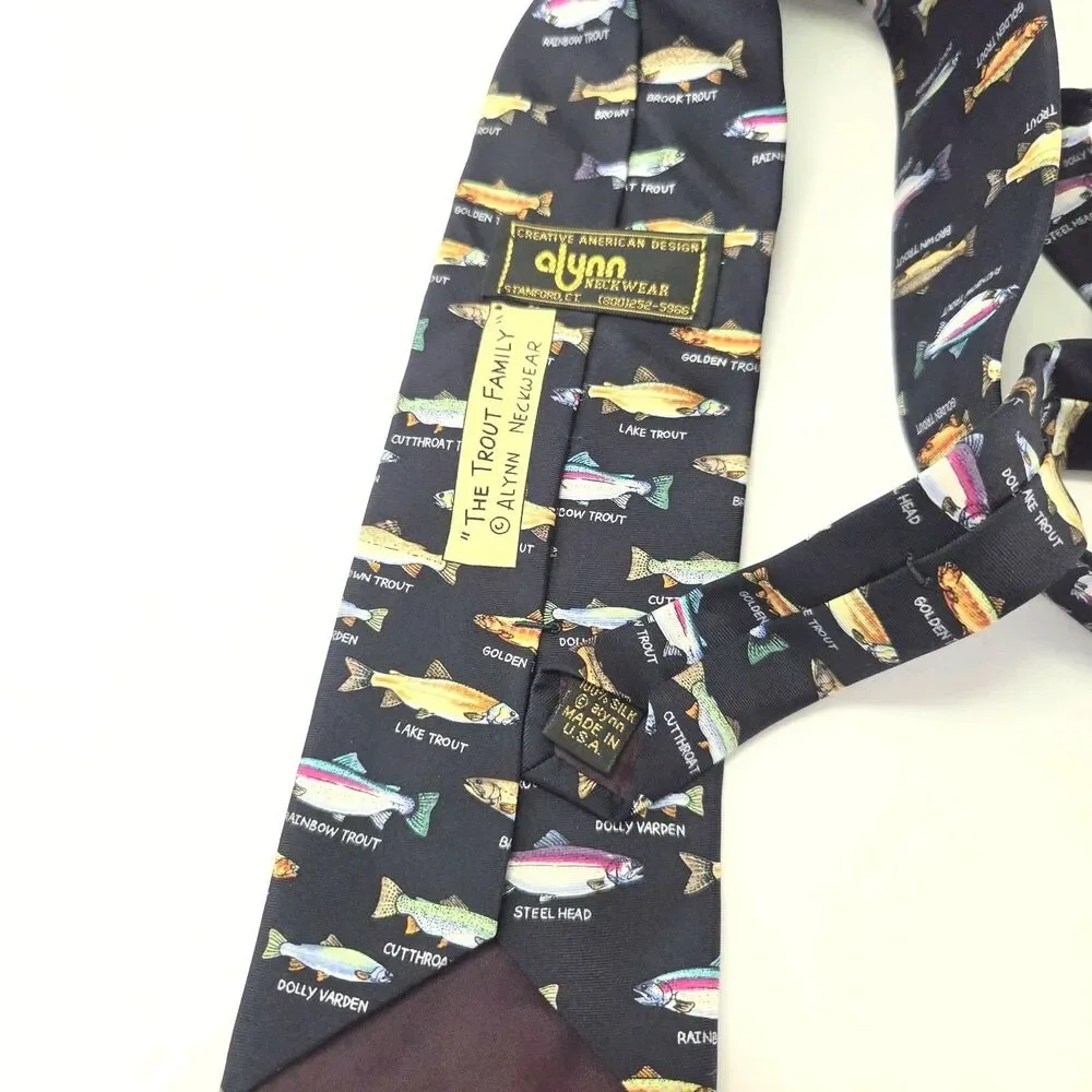 Alynn Silk Tie Trout Family Identification Fishing Navy Black Novelty Fly